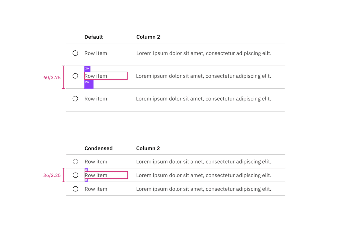 Sizes of structured list with selection